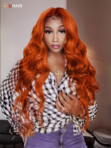 UHAIR Ginger Orange Hair Body Wave Human Hair 4x0.75 Lace Part Wig 150% Density Wig