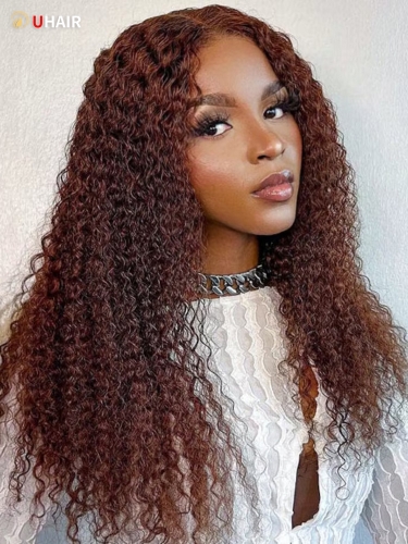 UHAIR Wear Go Pre Cut 6x4.5 Lace Closure Red Brown Curly  Glueless Wigs with Breathable Cap Air Wig