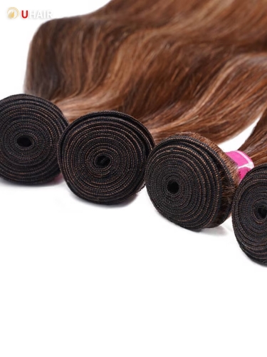 UHAIR Honey Blonde Piano Color Peruvian  4PCS Bundles Human Hair Weaves Extension With Closure