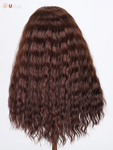 UHAIR Elegant Semi Hand Tied Monofilament Human Hair Wigs Medium Brown Body Wave Wig