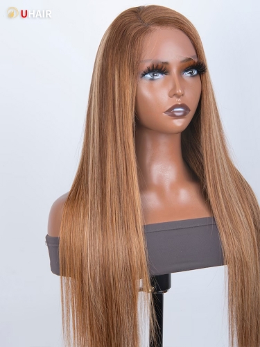 UHAIR Toffee Brown Piano Highlights 13x4 Lace Front Straight Wigs for Women