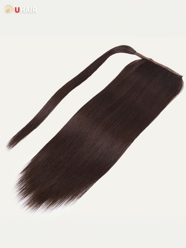 UHAIR Clip in Ponytail Hair Extensions Mocha Brown Straight Human Hair Wig