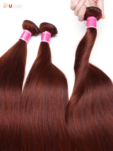 UHAIR Hair Reddish Brown Straight 1 Bundle 100% Remy Human Hair Wig for Women