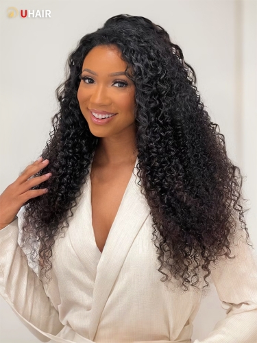 UHAIR Wear Go 6x4.5 Pre Cut Lace Curly Black Wear Go Wigs with Breathable Cap Air Wig