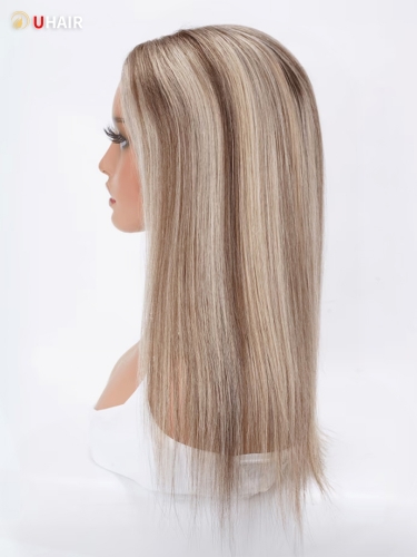 UHAIR 16 Inch Hair Topper Brown to Blonde Human Hair Lace Front Clip in Human Hair Extensions