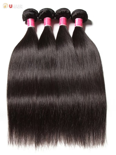 UHAIR Brazilian Straight Hair 9a 4 Bundles 100% Unprocessed Virgin Hair Weaves with T Part Lace Closure