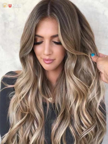 UHAIR 9a Light Brown Hair with Chunky Blonde Highlights Layered Quick Weave Hairstyles