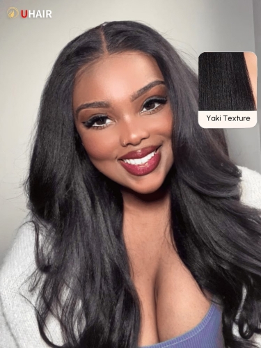 UHAIR 13x4 Hand Tied Swiss Lace Closure Wigs Yaki Straight Glueless Human Hair Wigs