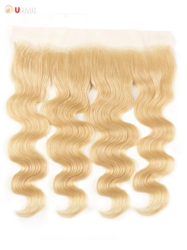 UHAIR 613 Honey Blonde Body Wave Bundles with Transparent Lace Frontal Closure Human Hair Extensions