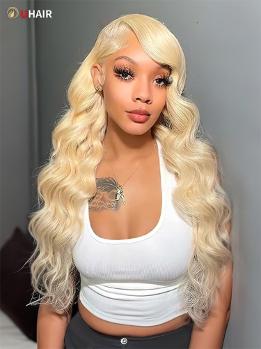 UHAIR 613 Honey Blonde Body Wave Bundles with Transparent Lace Frontal Closure Human Hair Extensions