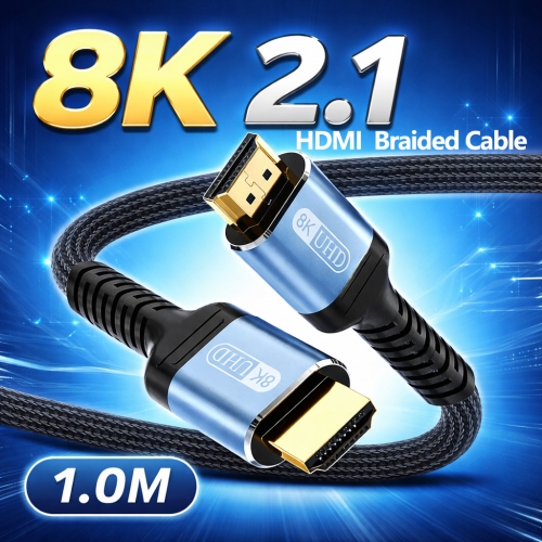 HDMI 2.1 高速 8K 編組ケーブル（テレビ、モニター、コンピューター、TVボックス、プロジェクター用）