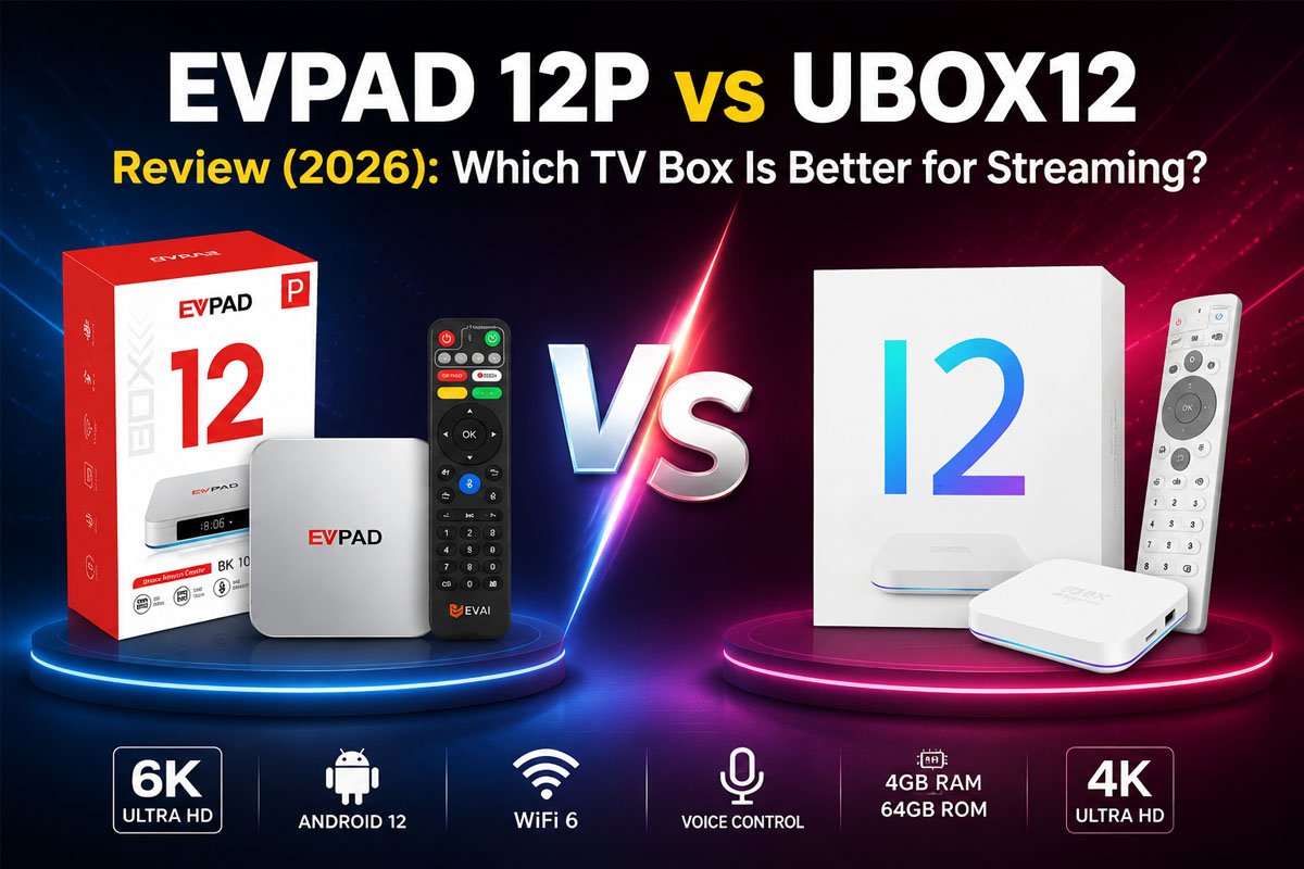 EVPAD 12P vs UBOX12 レビュー (2026): ストリーミングに最適なTVボックスはどちら？