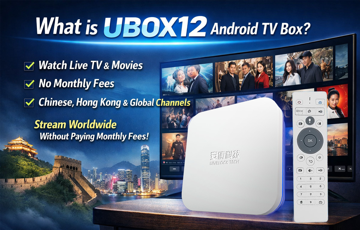 UBOX12 Android TV Box interface with global channels