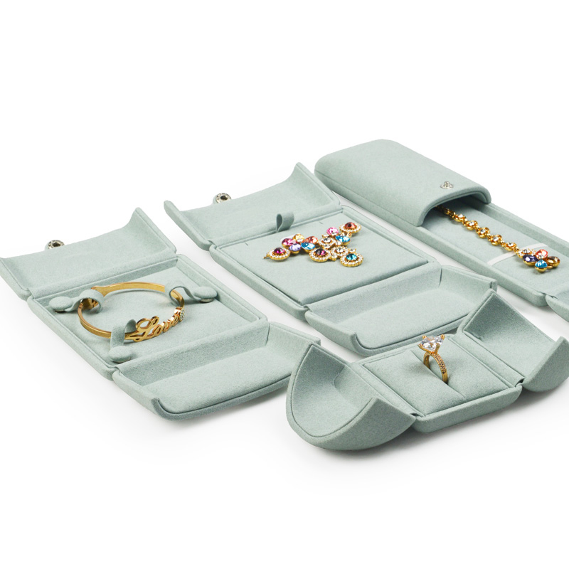 New Arrival Ice Blue Custom Jewelry Pakcaging Box Microfiber Jewelry Box Custom Logo