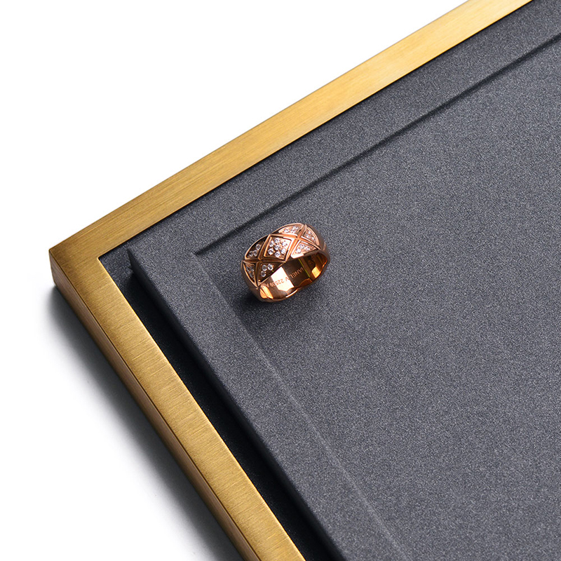 Gold Metal Border Jewelry display Set Shop Exhibitor With Grey PU leather Insert Luxury Jewellery Display Stand Set