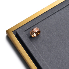 Gold Metal Border Jewelry display Set Shop Exhibitor With Grey PU leather Insert Luxury Jewellery Display Stand Set