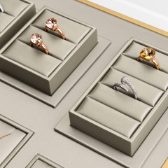 New Arrival Luxury Metal with PU Leather Jewelry Display Stand For Counter Showcase Ring Necklace Bracelet Jewellery Display Set