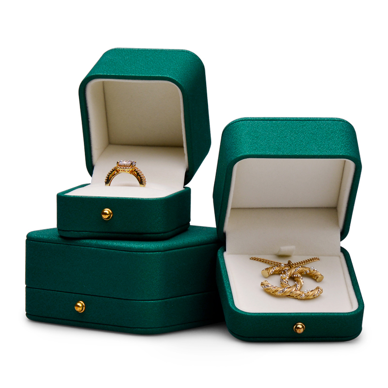 Meipin Custom Logo Fut Set Boxes High End Jewelry PU Leather Packing Box Green Jewellery Box for Ring