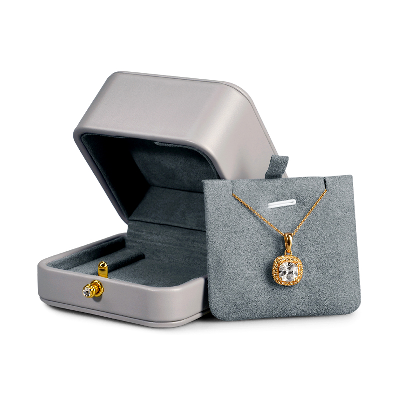 New Luxury Jewelry Packaging Box grey Pu leather microfiber ring necklace customized packing Jewelry boxes