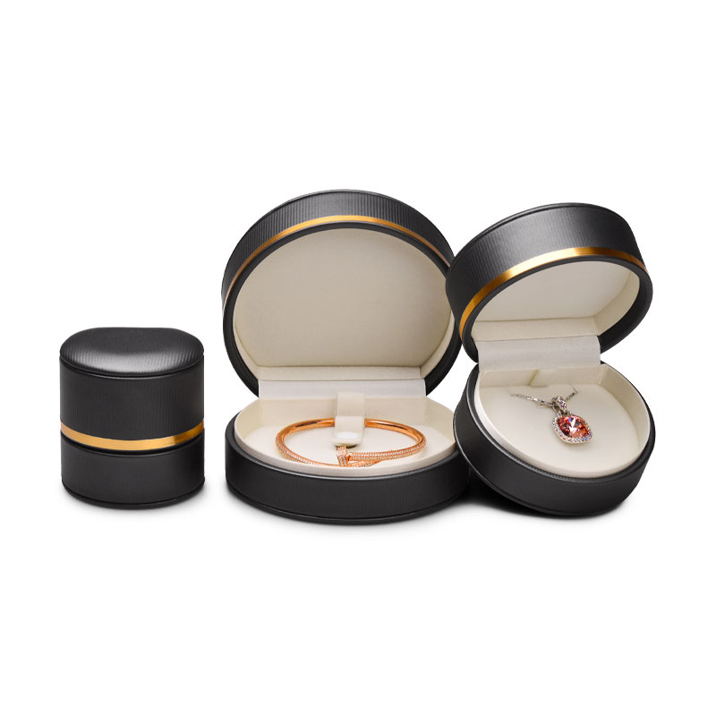 New luxury Dark grey jewelry boxes round shape for ring earring pendant necklace jewelry box set