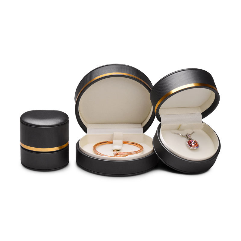 New luxury Dark grey jewelry boxes round shape for ring earring pendant necklace jewelry box set