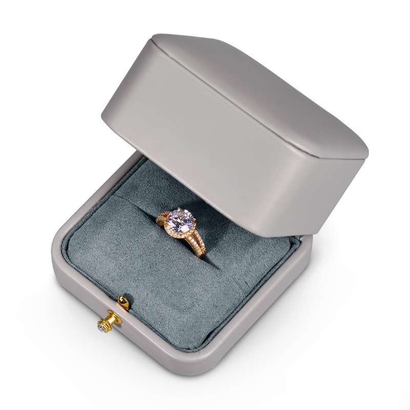 New Luxury Jewelry Packaging Box grey Pu leather microfiber ring necklace customized packing Jewelry boxes