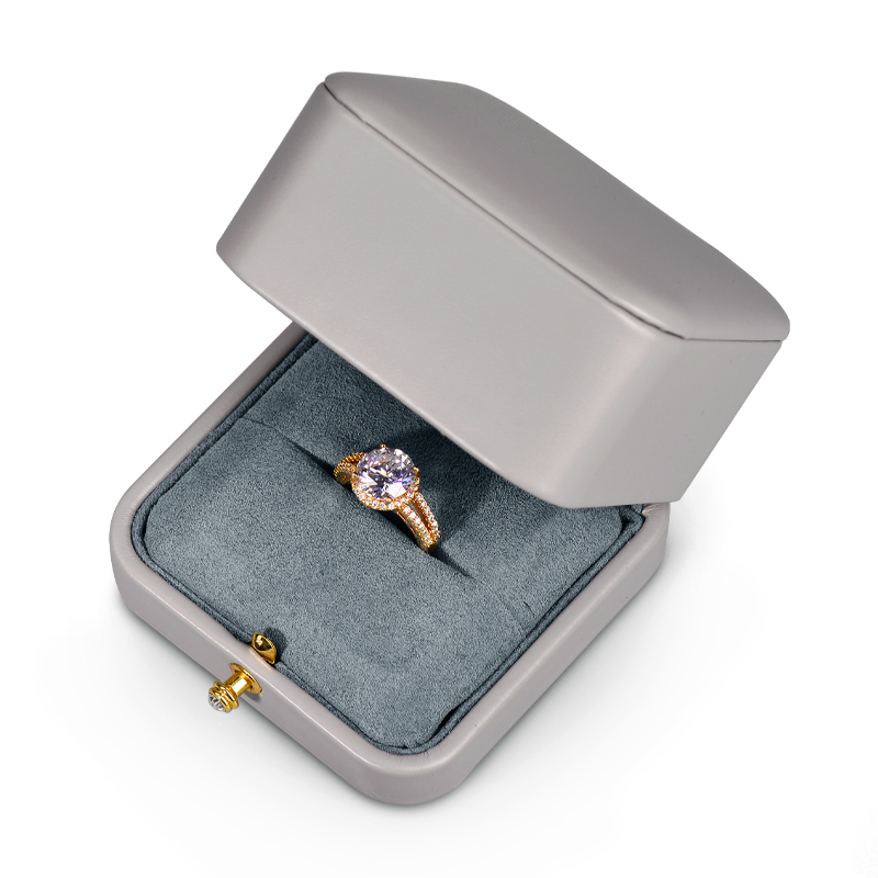 New Luxury Jewelry Packaging Box grey Pu leather microfiber ring necklace customized packing Jewelry boxes