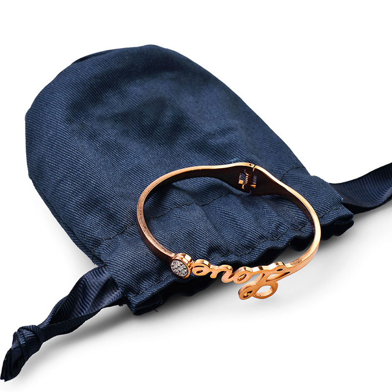 New Arrivals nice navy blue fabric pouch with ribbon rope cotton cloth jewelry pouch bag for ring earring necklace jewelry pouch