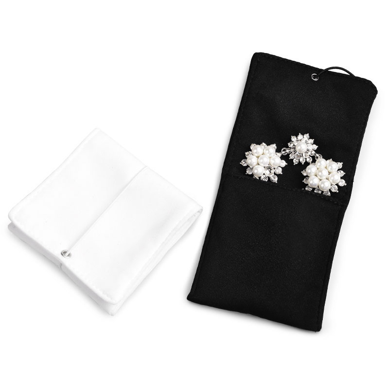 New high quality cloth fabric pouch with rubber band jewelry fold pouch white and black fabric for Ring necklace jewelry pouch