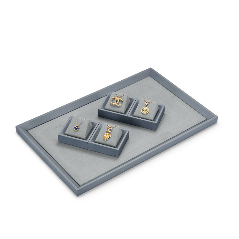 Newest Multifunctional Ultra-fine Square Grey Jewelry Display Tray Ring Necklace Bracelet Earring Window Display Storage Tray