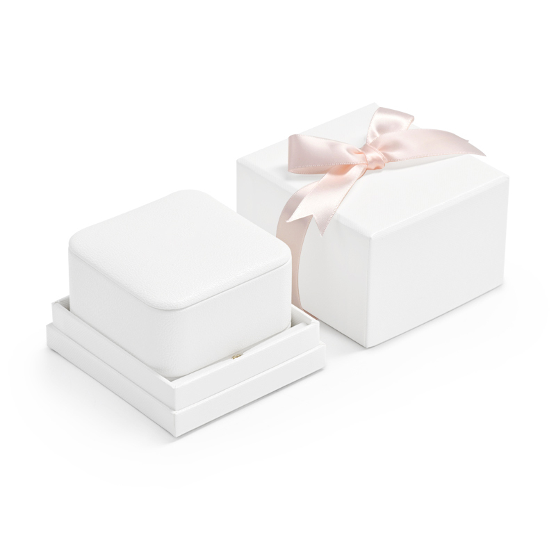 New arrival high quality white PU leather grey microfiber box with button for ring pendant jewelry package