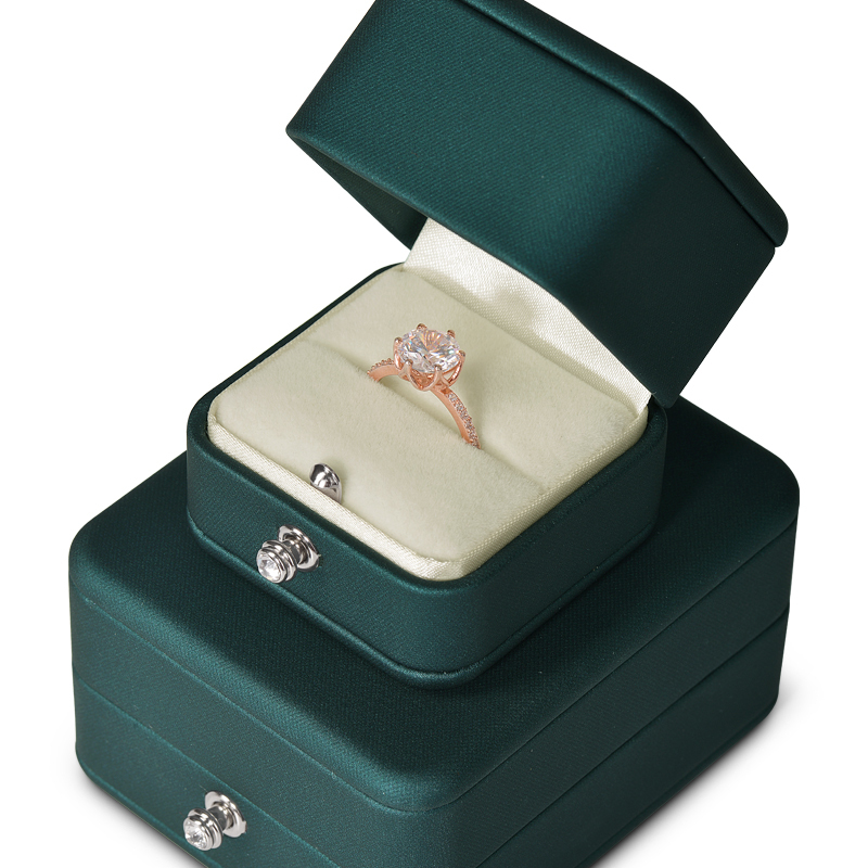 China Custom Logo Wholesale Luxury Green PU leather Jewellery Package with Snap Button Ring Necklace Pendant Jewelry Boxes
