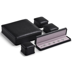 Custom Logo Top Quality Black PU Leather microfiber Boxes Ring Necklace Bracelet Gift Packaging Plastic Jewelry Box