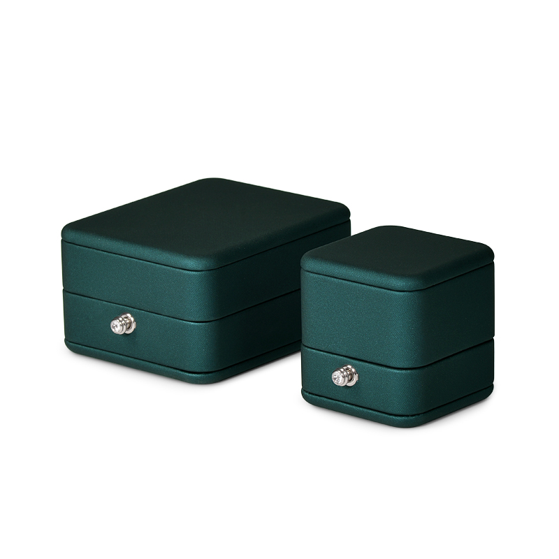 China Custom Logo Wholesale Luxury Green PU leather Jewellery Package with Snap Button Ring Necklace Pendant Jewelry Boxes