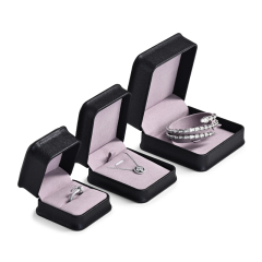 Custom Logo Top Quality Black PU Leather microfiber Boxes Ring Necklace Bracelet Gift Packaging Plastic Jewelry Box