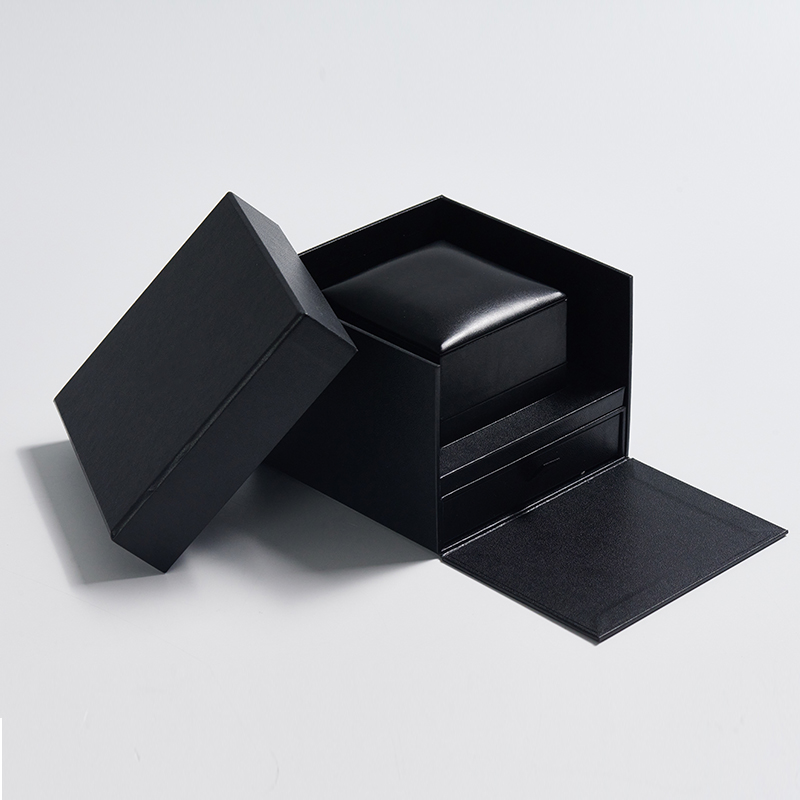 New hot selling Black PU Leather Suede Insert Ring Boxes with outer paper Gift box Packaging Jewelry Boxes