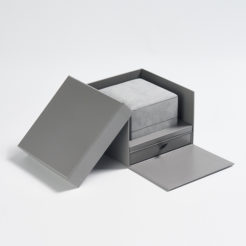 Hig-end grey microfiber pendant box Suede Insert with drawer paper box set Gift necklace Packaging Jewelry Box