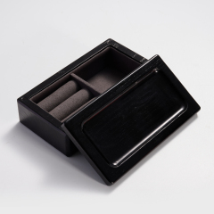 Customized dark wood microfiber inside high quality jewelry package box for ring earring necklace pendant travel box