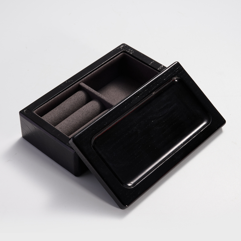 Customized dark wood microfiber inside high quality jewelry package box for ring earring necklace pendant travel box