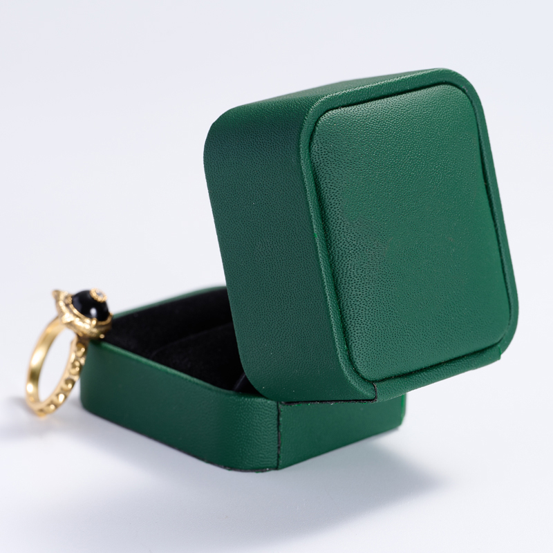 H077 Pinhole Pattern PU Leather Jewelry Ring Box Velvet Gift Wedding Rings Boxes Accept Cusotmization