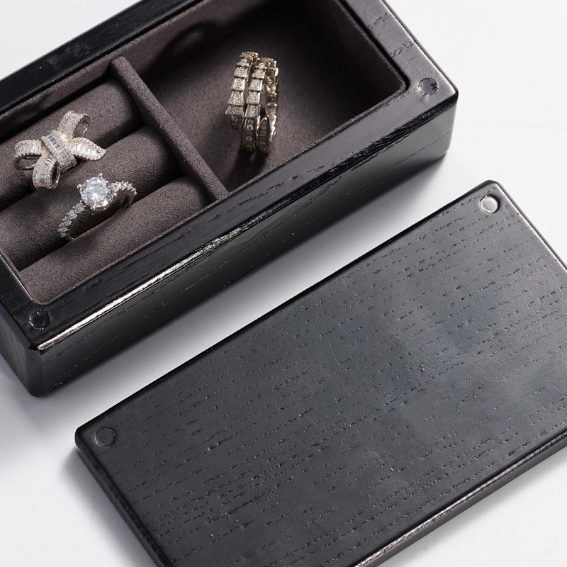 Customized dark wood microfiber inside high quality jewelry package box for ring earring necklace pendant travel box