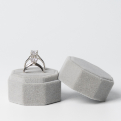 high end grey octangle velvet jewelry box for double rings jewellery wedding ring packaging with custom logo