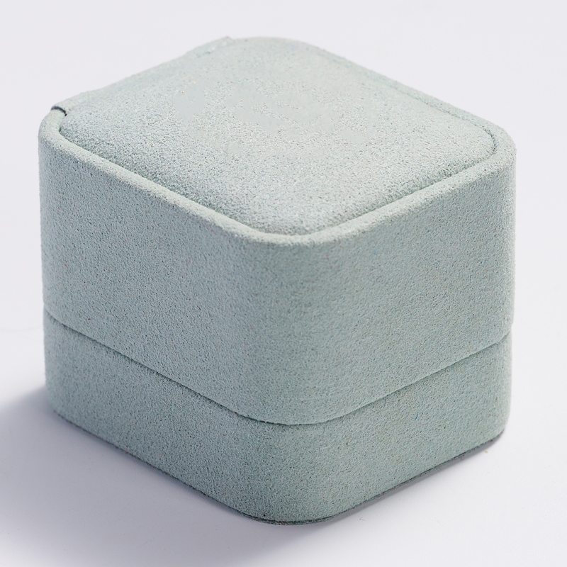 H060 High Quality Custom Logo Jewelry Box Light Blue Micorifber Ring Packing Boxes