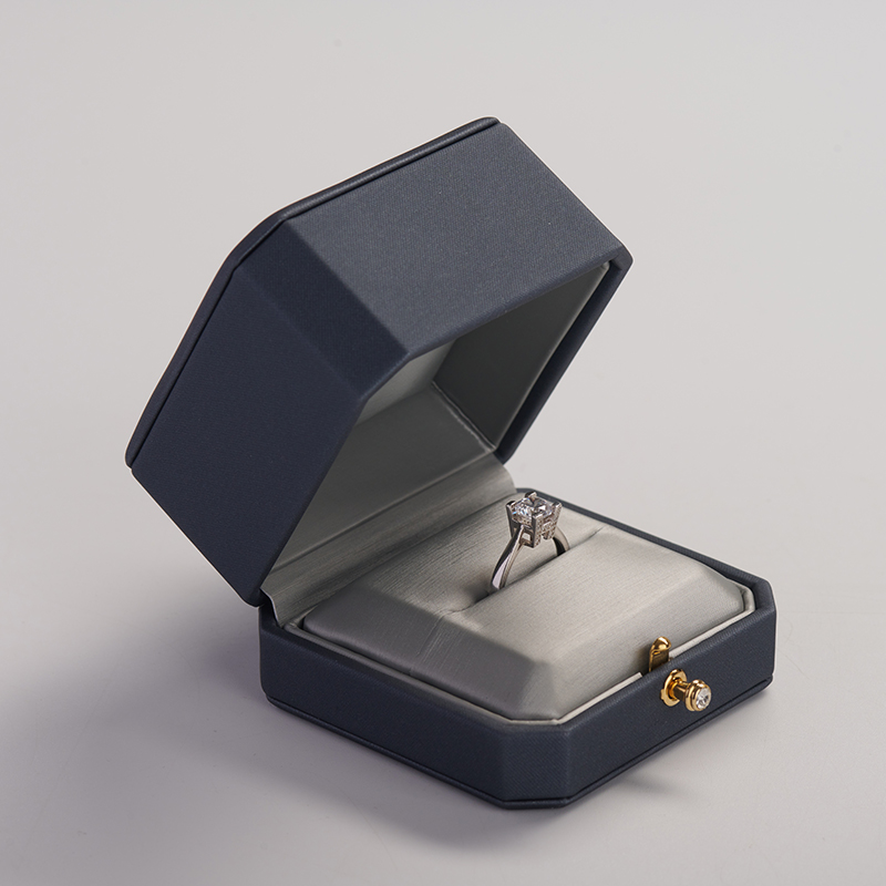 custom hot sale dark blue pu leather jewelry box for ring pendant bracelet earring packaging boxes with logo