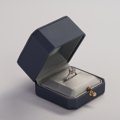 custom hot sale dark blue pu leather jewelry box for ring pendant bracelet earring packaging boxes with logo