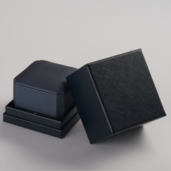 custom hot sale dark blue pu leather jewelry box for ring pendant bracelet earring packaging boxes with logo