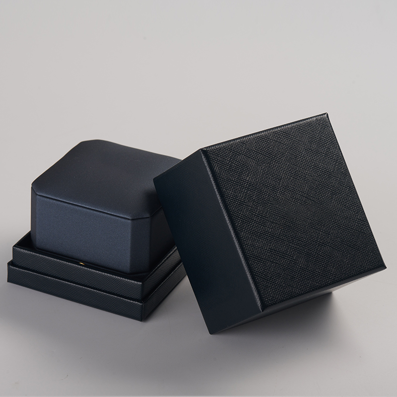 custom hot sale dark blue pu leather jewelry box for ring pendant bracelet earring packaging boxes with logo