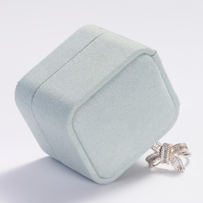 H060 High Quality Custom Logo Jewelry Box Light Blue Micorifber Ring Packing Boxes