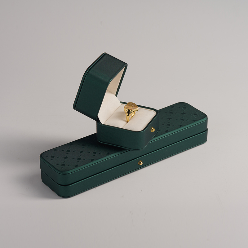 Wholesale factory custom dark green PU leather jewelry boxes with debossed pattern ring earrings necklace bracelet box luxury jewelry package