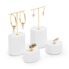 Metal Resin White Luxury Jewelry ring earring bracelet Display Resin With Golden Metal T-bar Display Stands